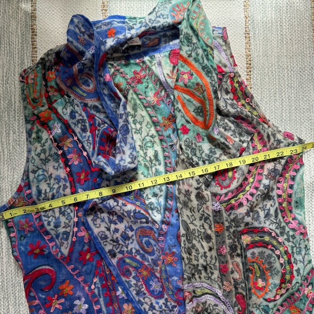 ANU Floral Embroidered 100% Wool Lightweight Boho Vest Cardigan Women’s Large - Picture 6 of 7